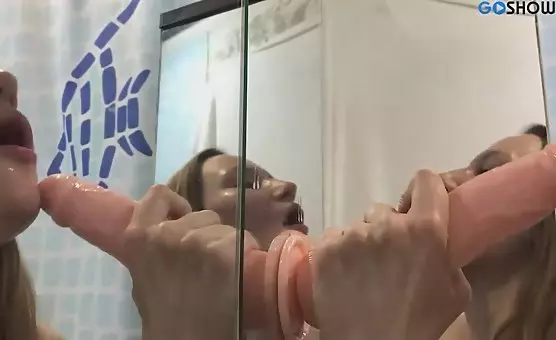 Wet Shower Dildo Sucking Session
